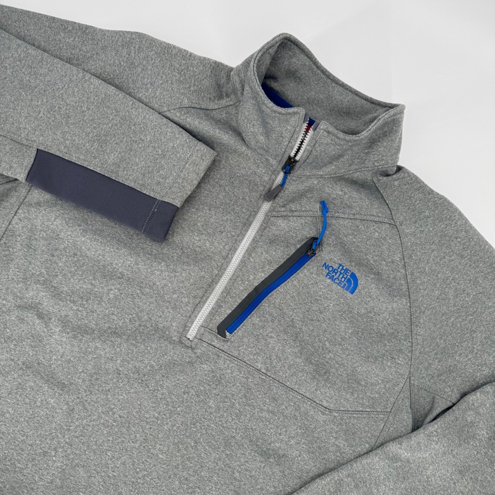 The North Face Mens Gray Heather Quarter Zip Fleece Pullover Jacket Large FT164